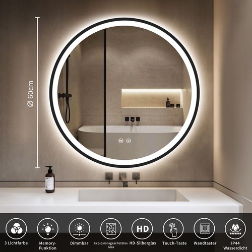 60cm rund badspiegel mit led - 60cm,