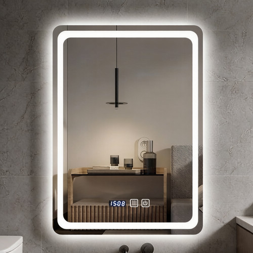 Led badspiegel mit uhr - led,