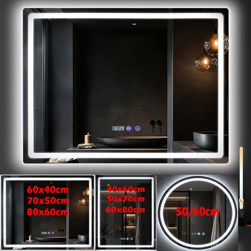 Led badspiegel mit uhr touch - led,